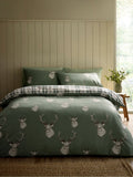 Catherine Lansfield Soft Green Christmas Stag Check Reversible Duvet Cover Set