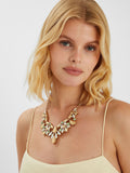 Gold-Tone Statement Flower Collar Necklace with Diamante and Enamel