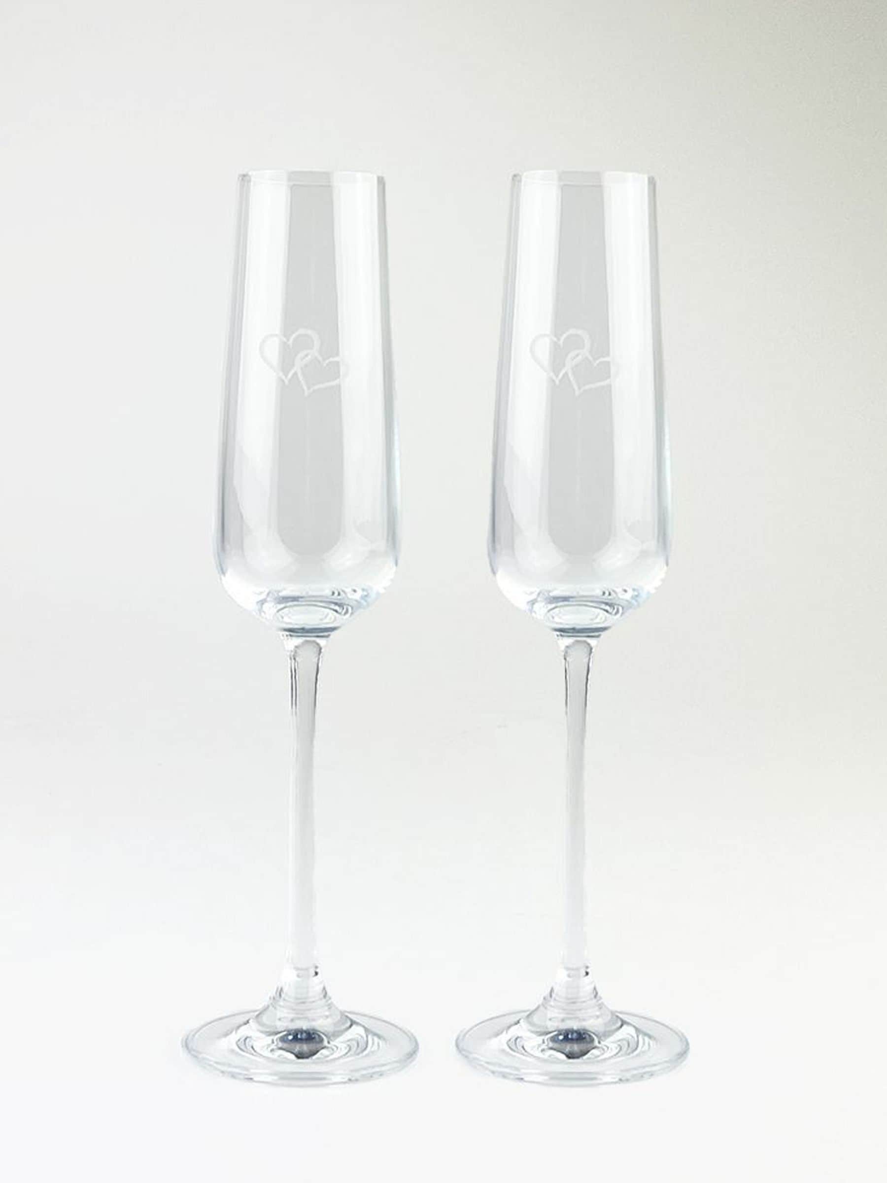 Selbrae House clear hearts champagne flutes set of 2 (British brand)