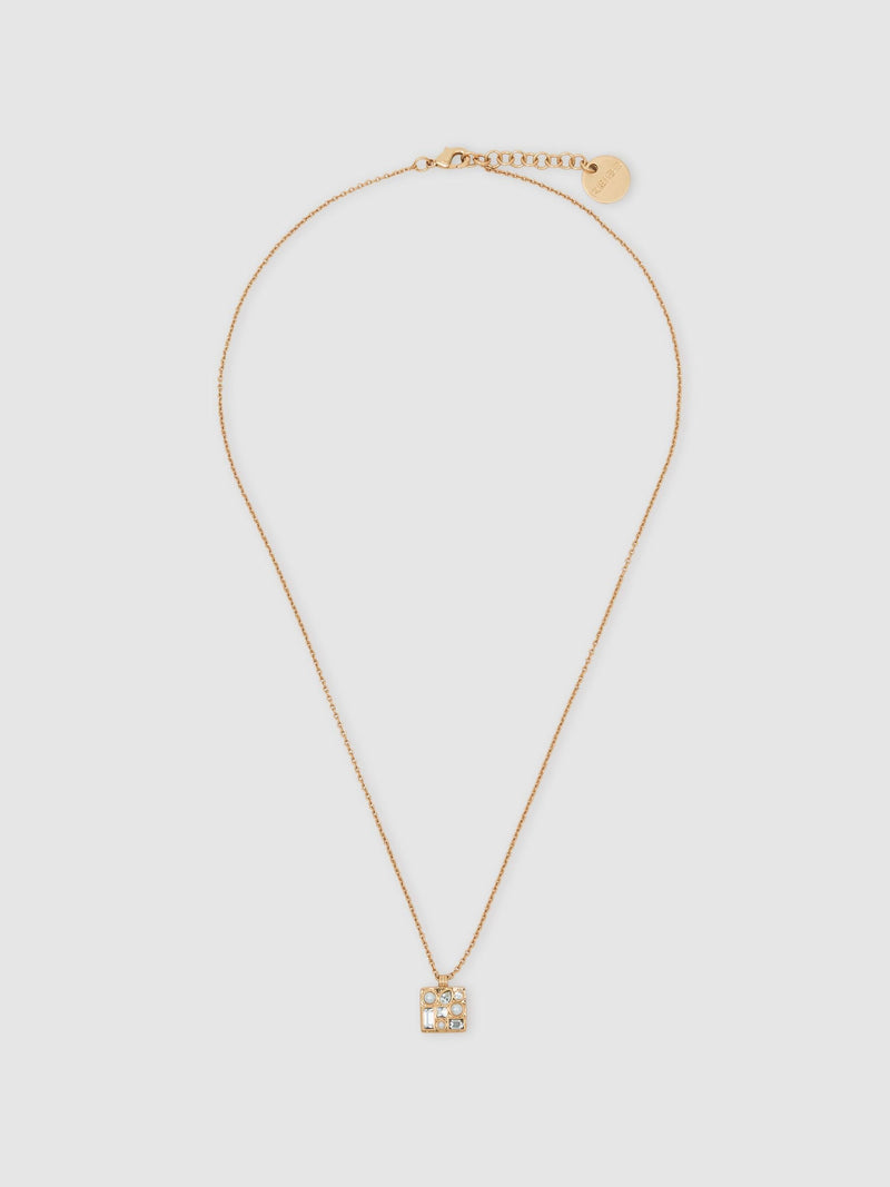 Reiss gold tone Zoe square pendant necklace 44.5cm, imported from the UK