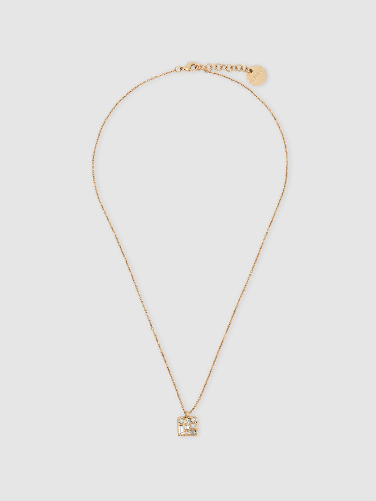 Reiss gold tone Zoe square pendant necklace 44.5cm, imported from the UK