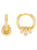 Gold Tone Triple Disc Hoop Earrings with Cubic Zirconia Accents