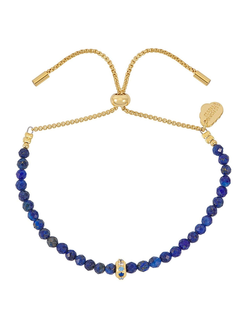 Gold Tone Lapis Lazuli Bracelet with Cubic Zirconia Pave Charm