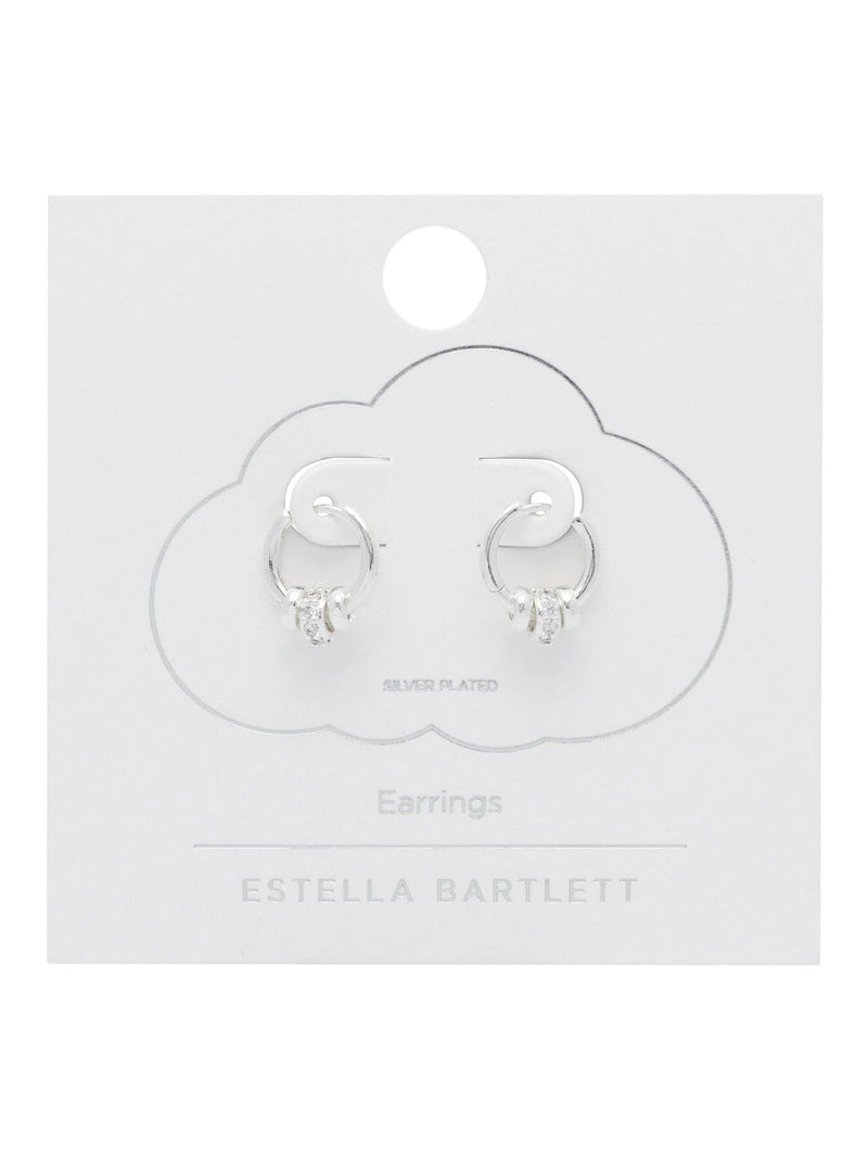 Silver Tone Triple Disc Hoop Pave Earrings with Cubic Zirconia