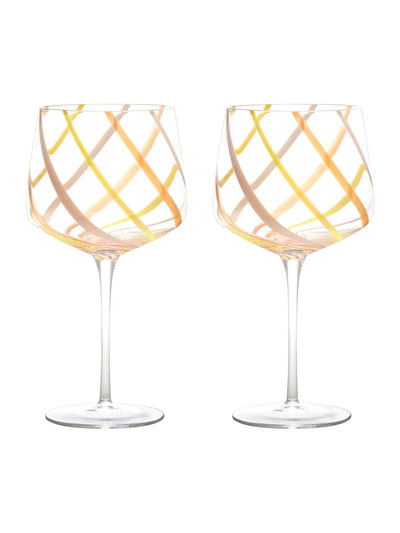 Sett med 2 håndlagde gin-glass med sitrusfargede bånd