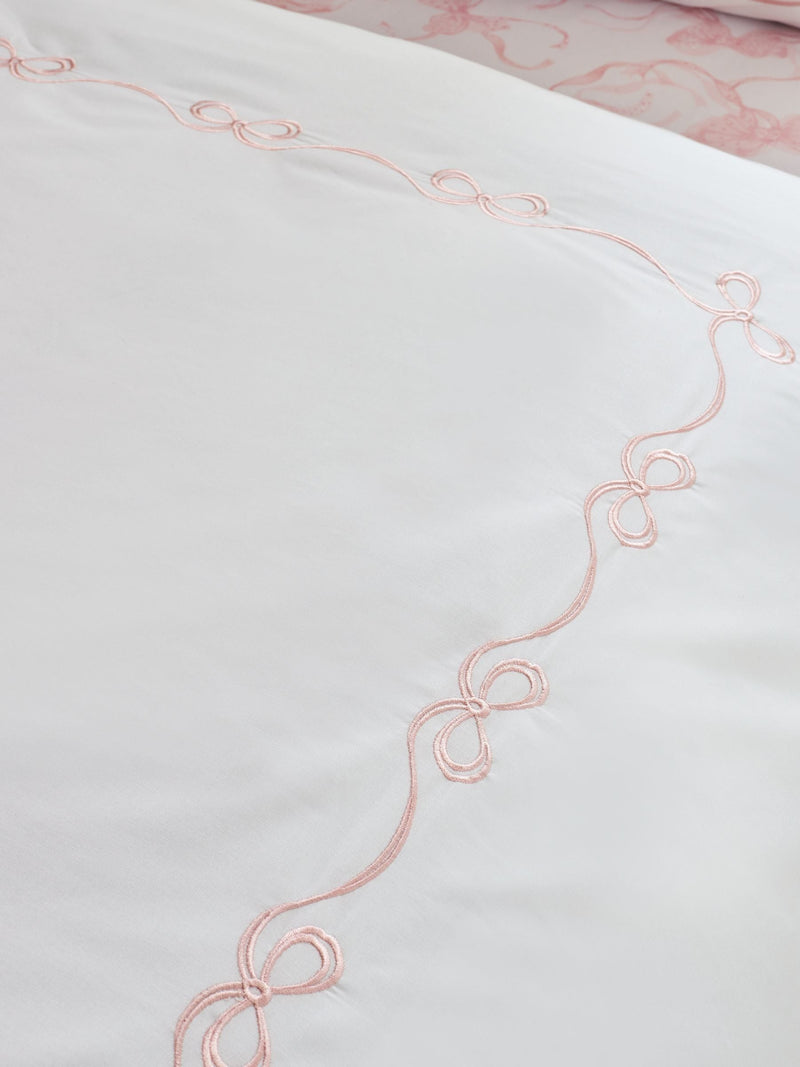 Catherine Lansfield white pink bow embroidery duvet cover set - British product