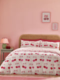 Catherine Lansfield pink cherries bows reversible duvet cover set - British product