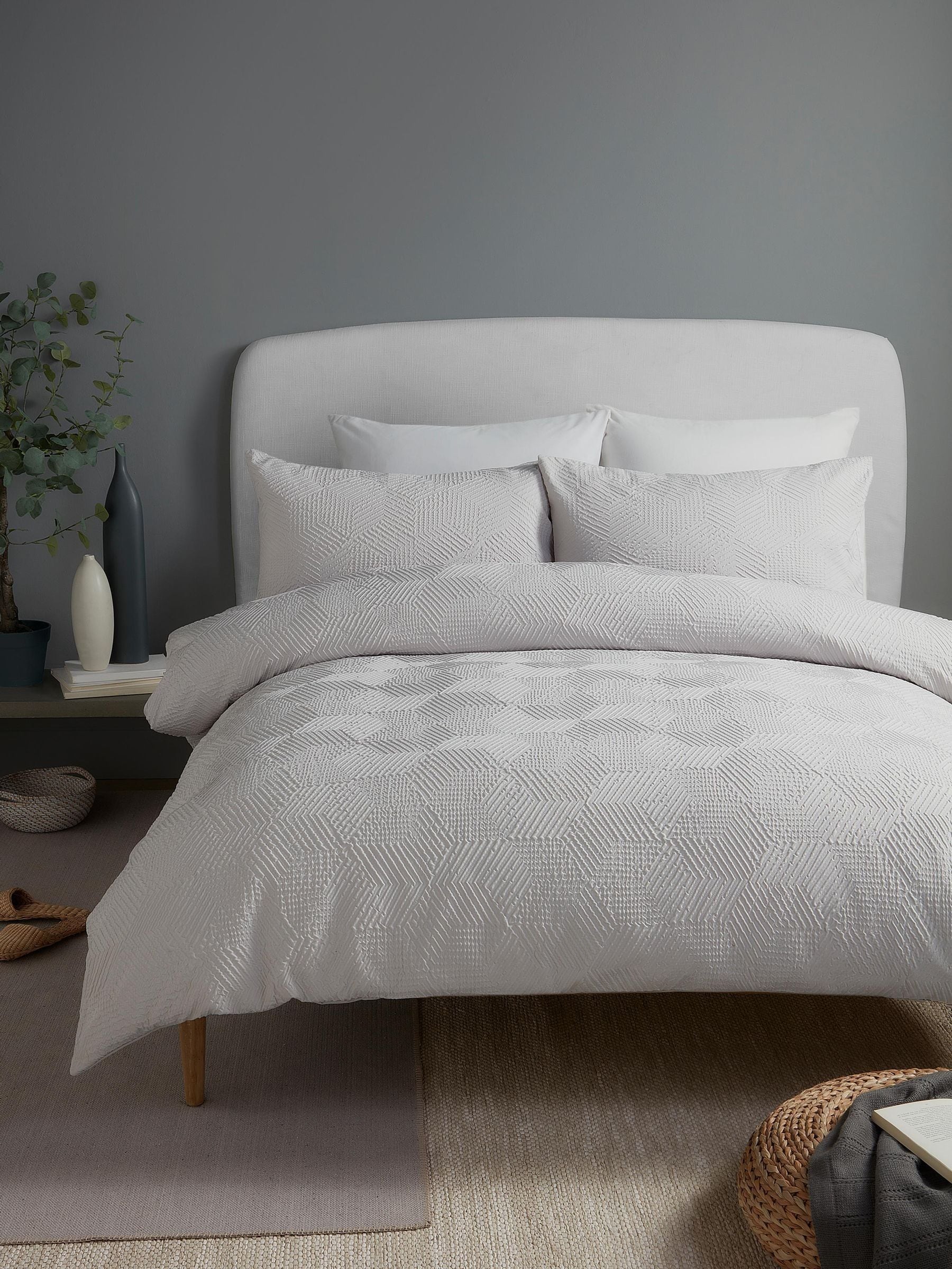 Serene Grey Embossed Geo Textured Duvet Cover Set (British brand)