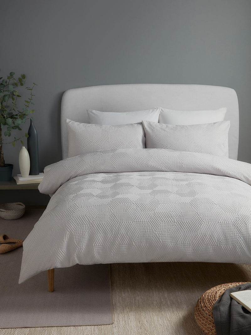 Serene Grey Embossed Geo Textured Duvet Cover Set (British brand)