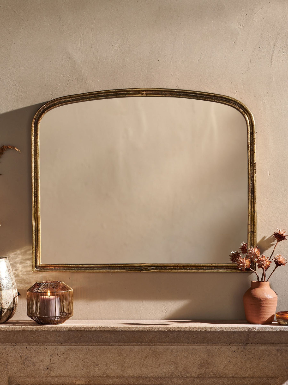 Nkuku Brass Almora Arched Mirror 60cm, imported from the UK