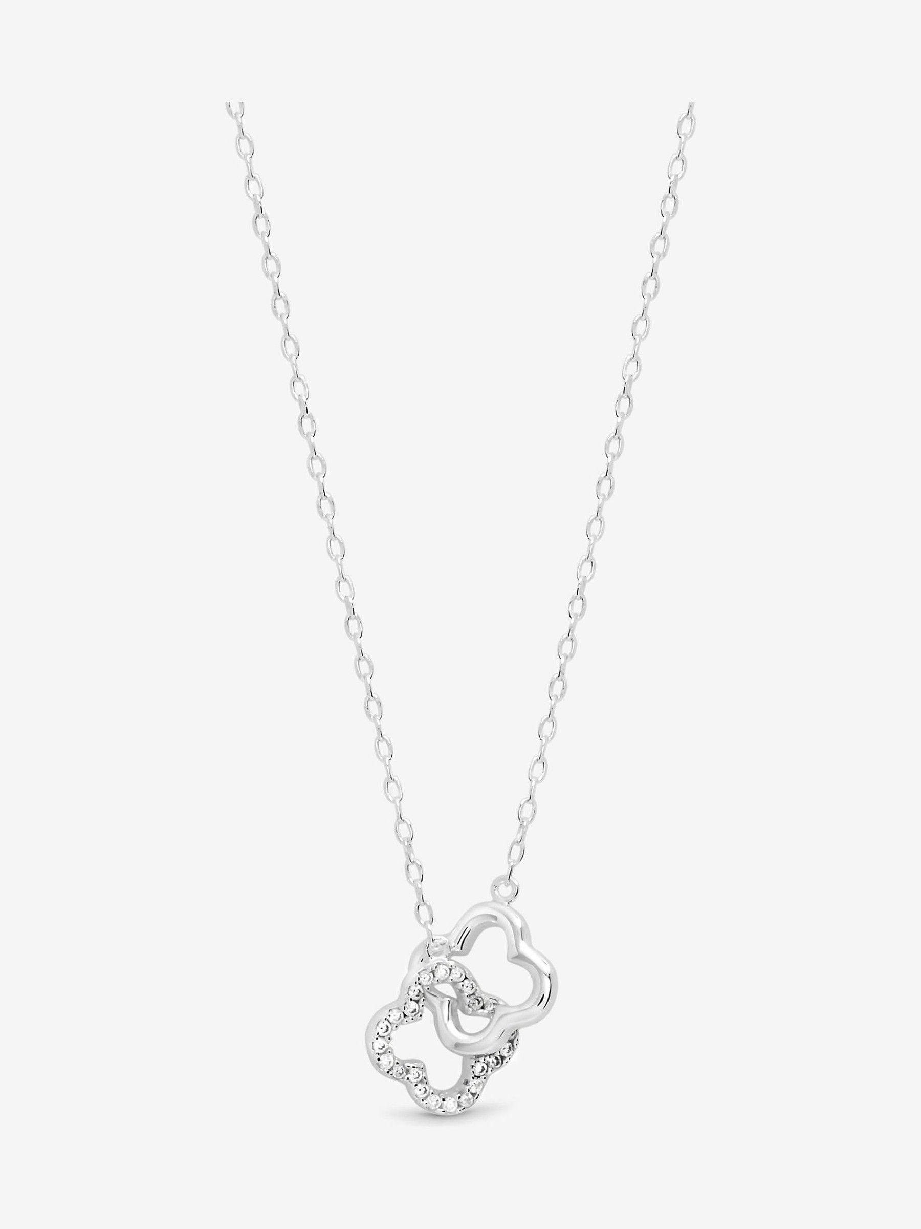 Sterling Silver Pave Clover Interlink Necklace with 16-Inch Chain