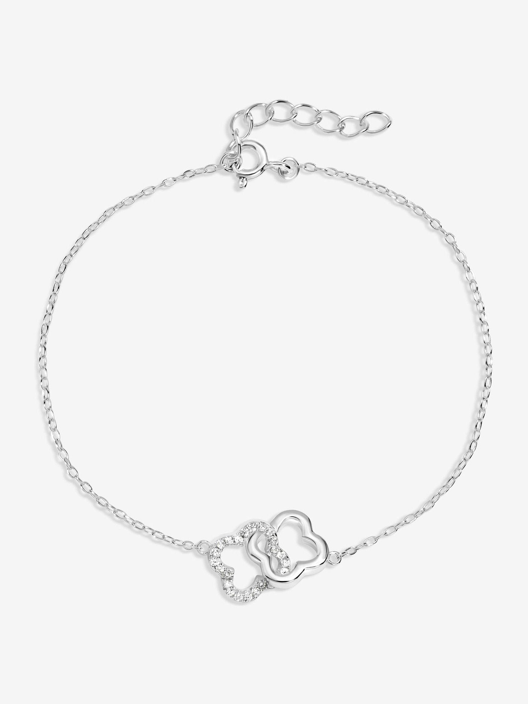 Sterling Silver 925 Pave Clover Interlink Bracelet