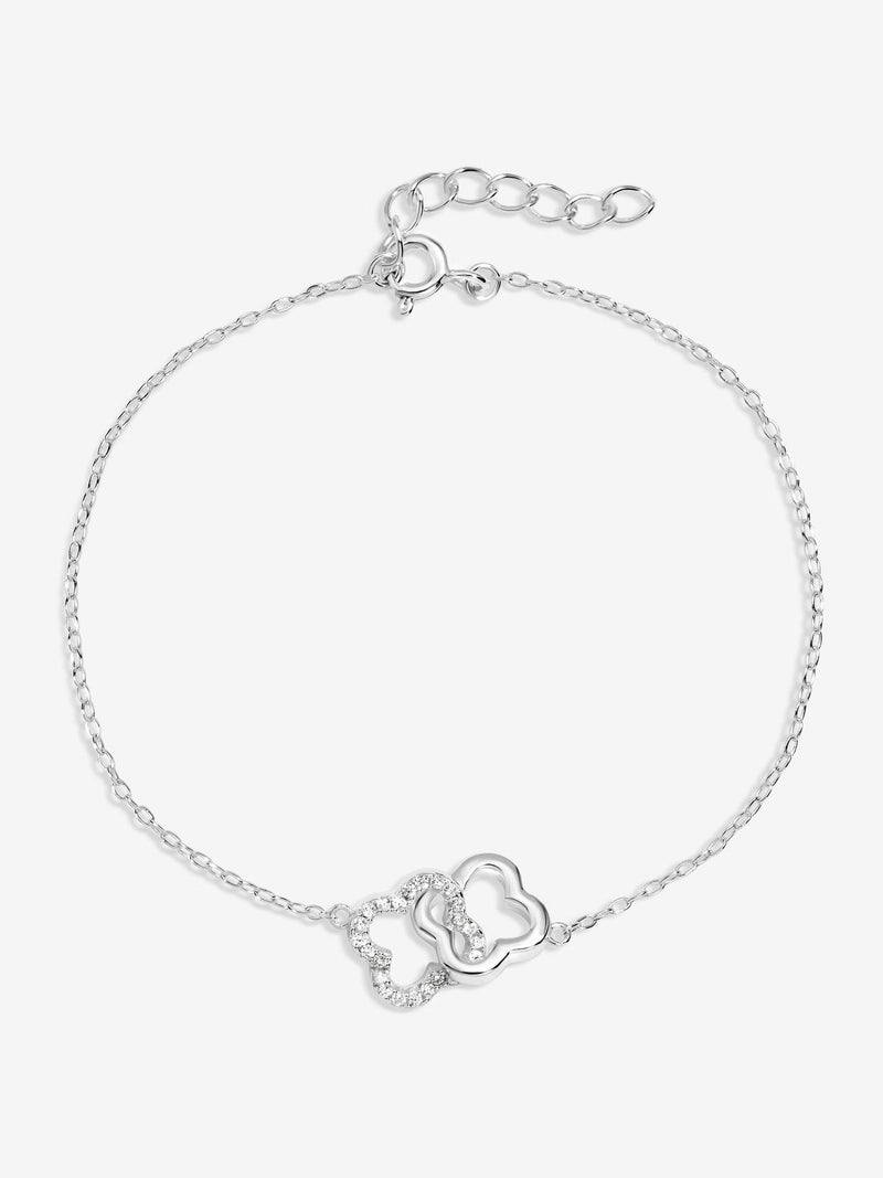 Sterling Silver 925 Pave Clover Interlink Bracelet