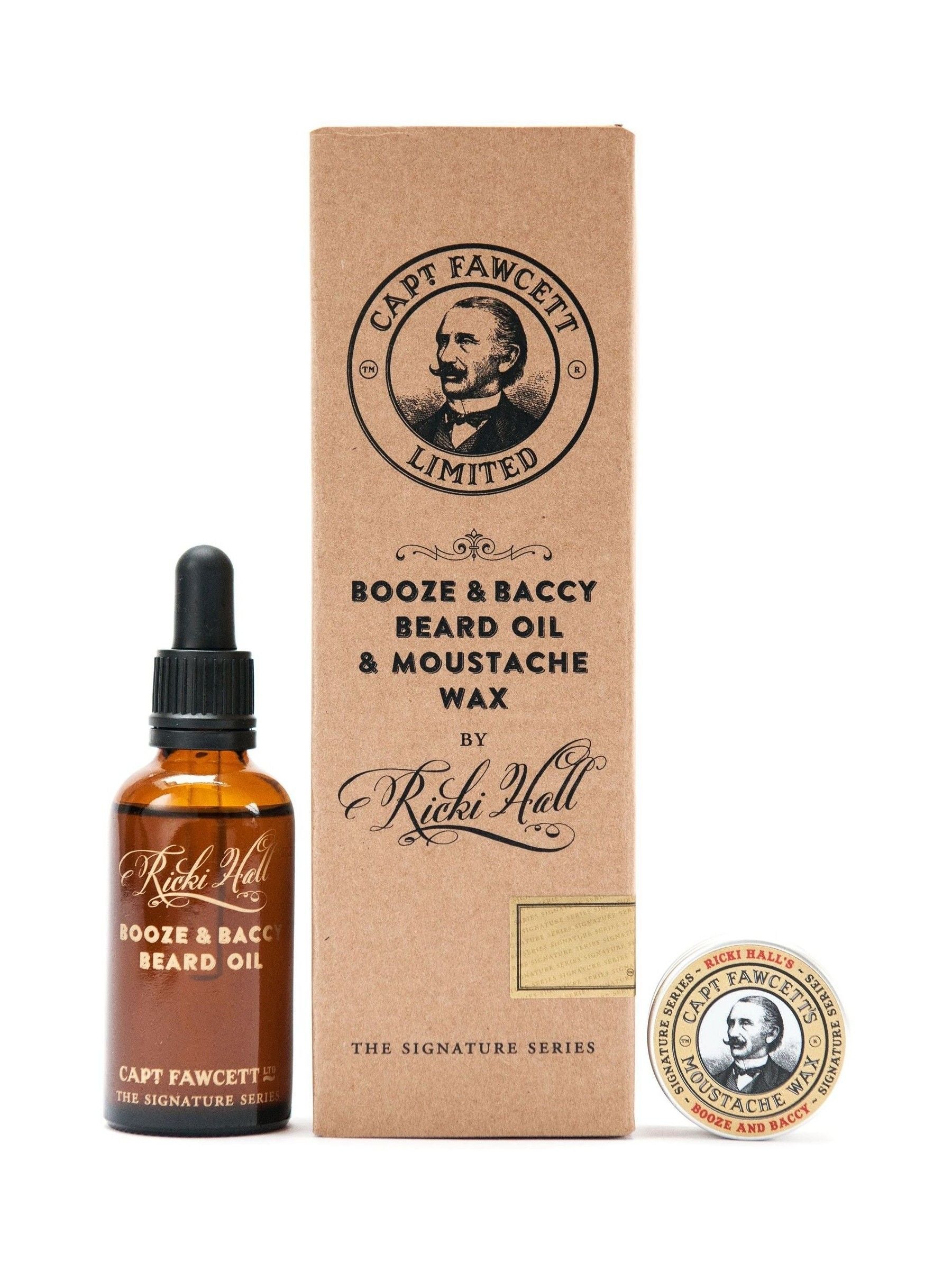 Captain Fawcett Ricki Hall's Booze & Baccy Beard Oil and Wax Gift Set