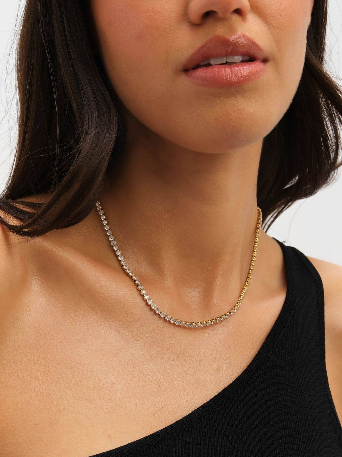Gold Plated Stainless Steel Tennis Necklace 40.6 cm with Lobster Clasp