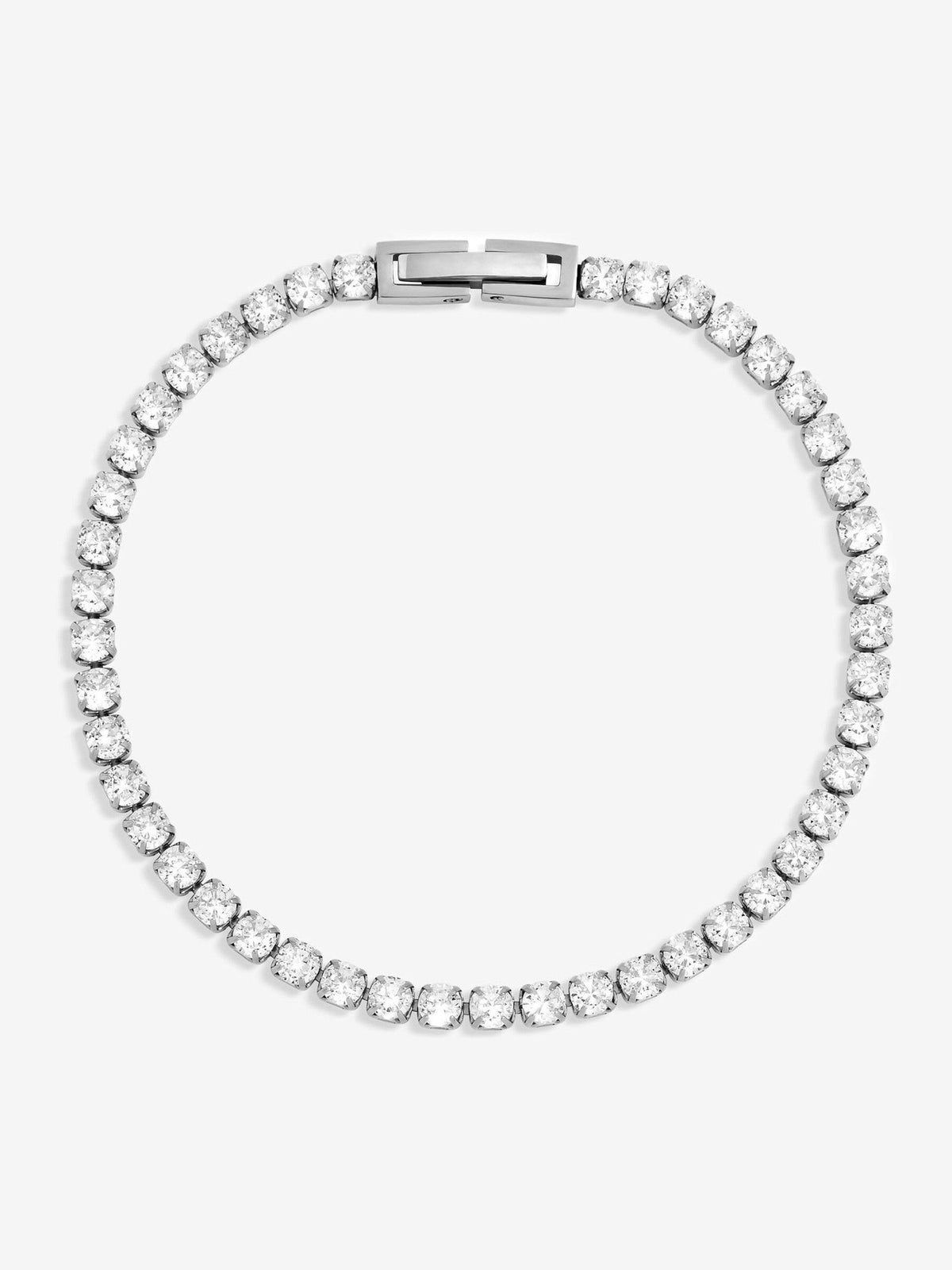 Sterling Silver Plated Tennis Bracelet with Shimmering Stones, Lobster Clasp, 177.8mm