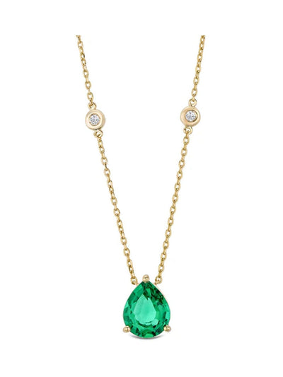 The Diamond Store Green Astra Pear Cut Lab Emerald and Diamond Necklace 2.40ct in 18K Gold Vermeil