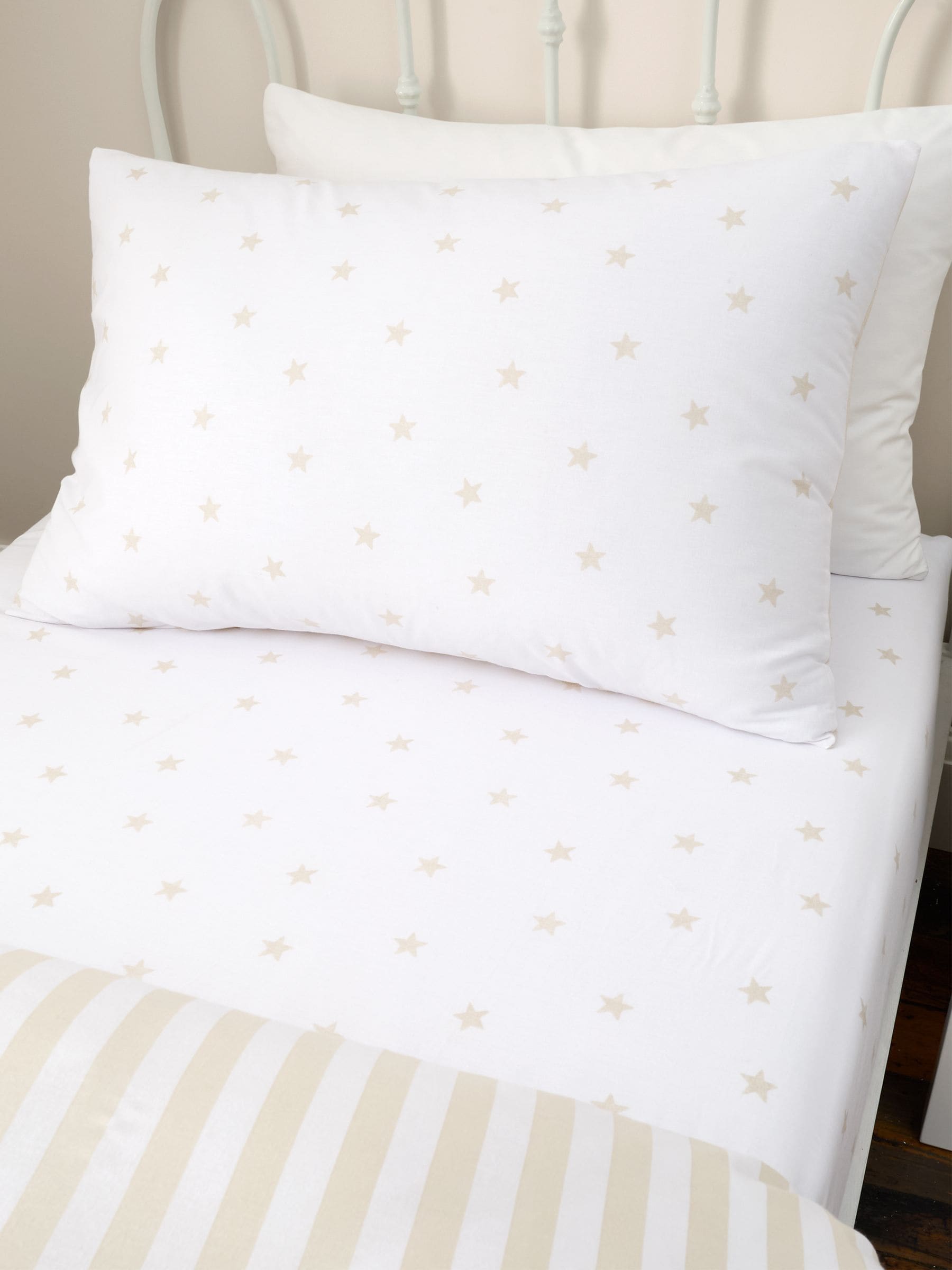 Bianca Natural Mini Star & Stripes Cotton Fitted Sheet