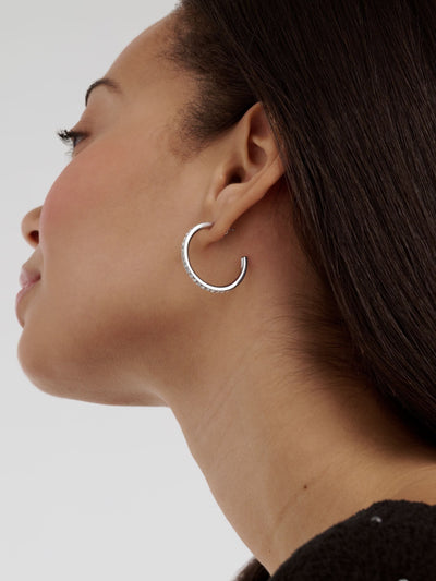 Ted Baker Clanci Hoop Earrings Silver Tone Clear Crystal Medium