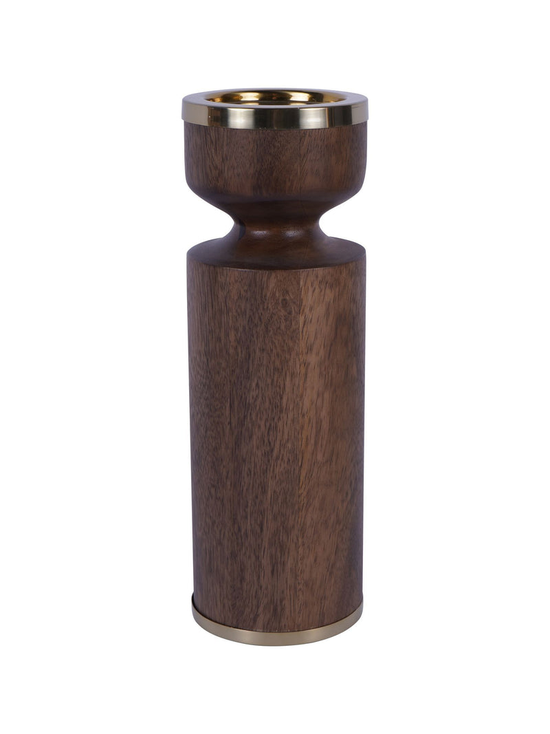 Libra Interiors Brown Amalfi wooden pillar candle holder 31cm, UK version