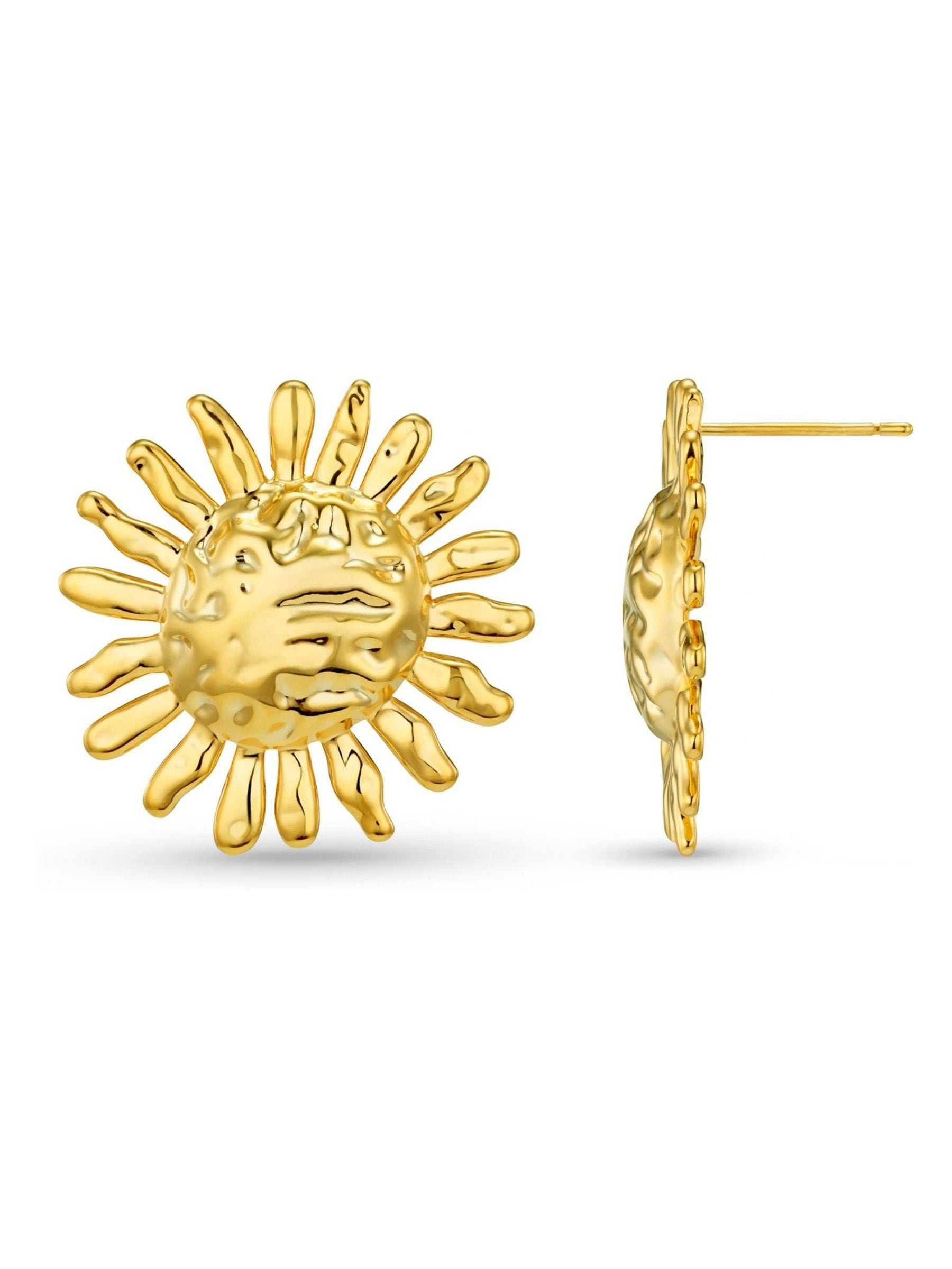 Statement Sun-Shaped Earrings with Molten Texture 18k Gold Plated
