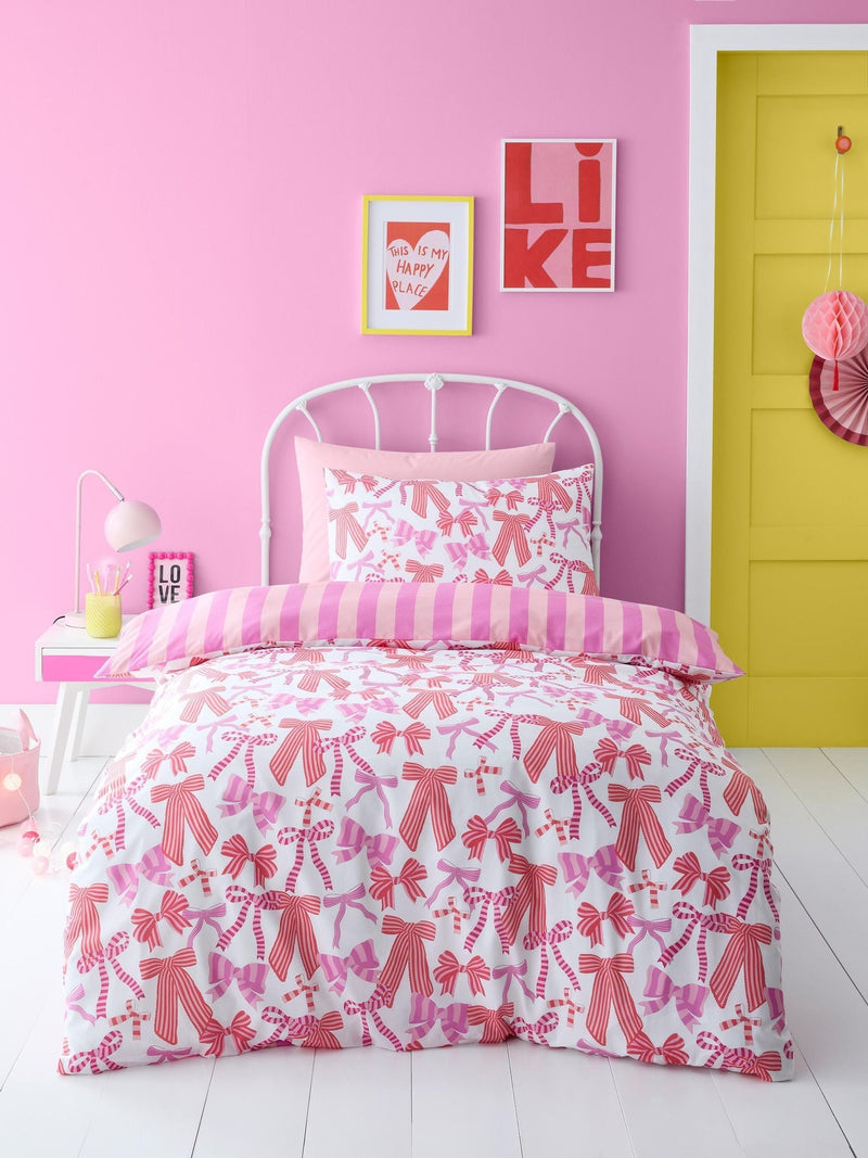 Bedlam pink bow and stripes duvet cover set - British product