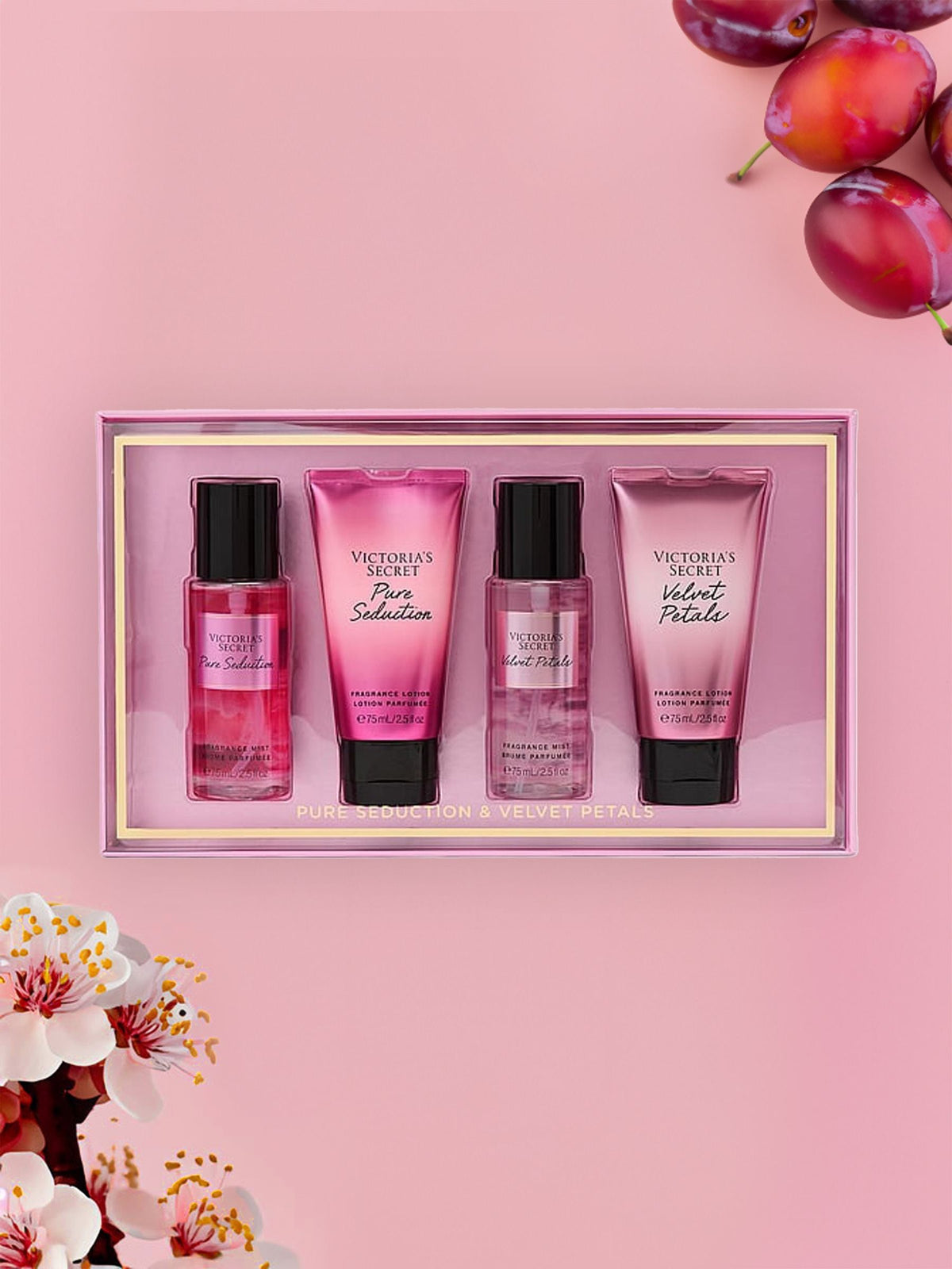 Victoria's Secret Pure Seduction & Velvet Petals Fragrance Gift Set 4 Piece 75 ml each (British brand)
