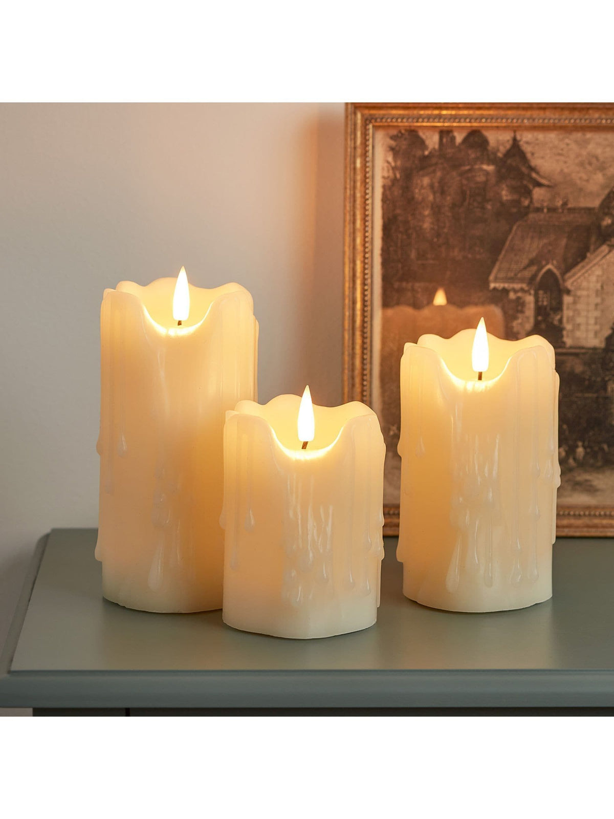Lights4fun TruGlow® Heavy Dripping Wax LED Pillar Candles Trio