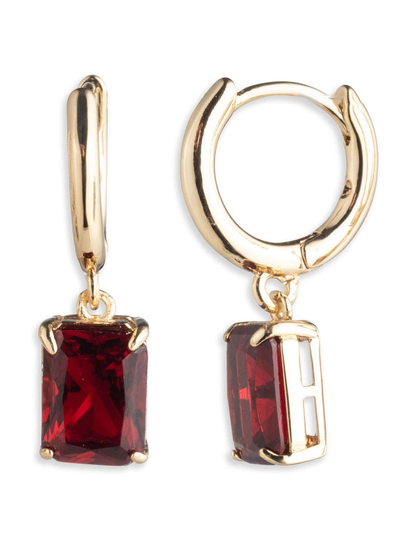 Lauren Ralph Lauren Gold Tone 12mm Huggie Earrings with Red Crystal Drop