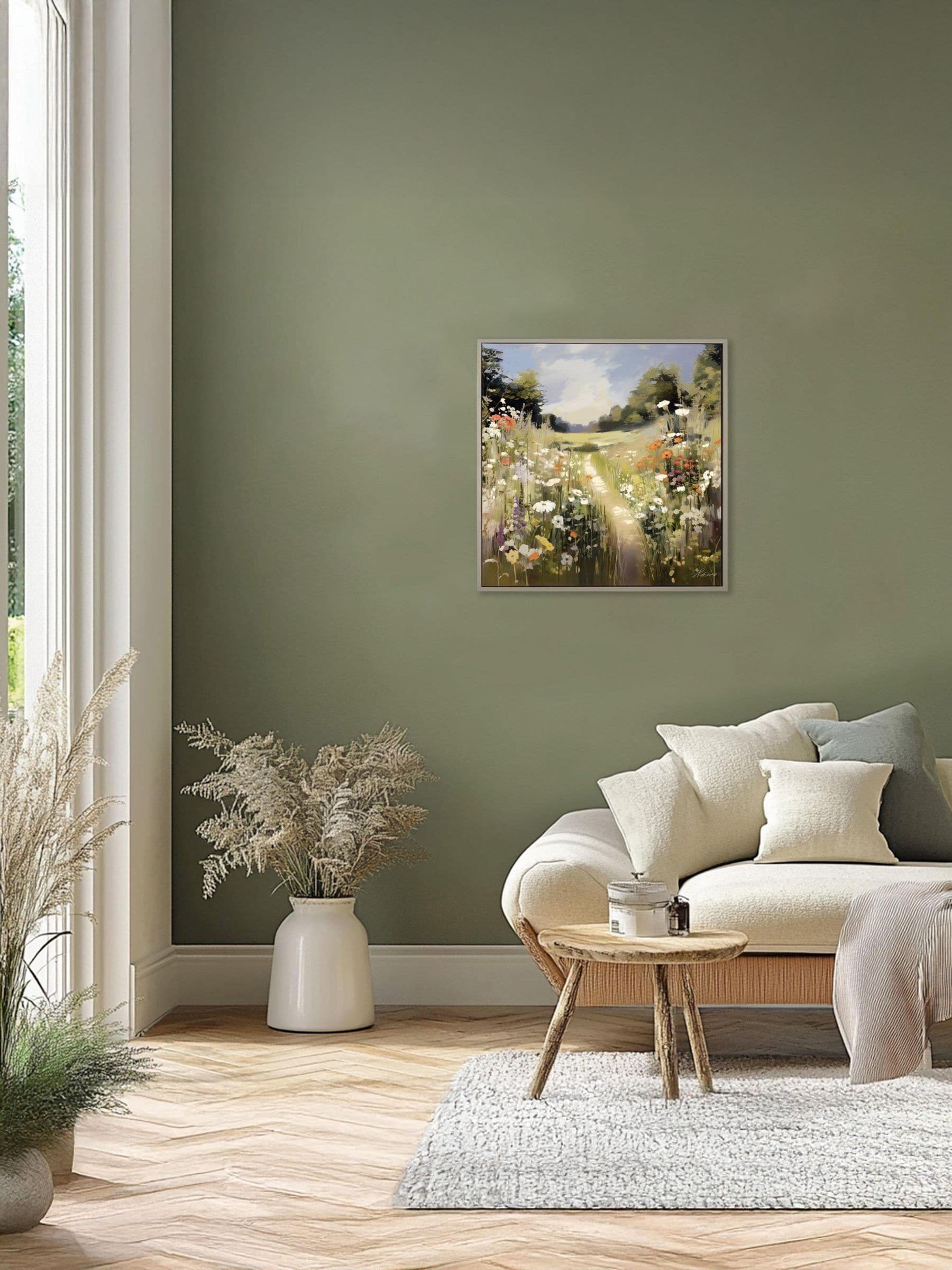 Wildflower art canvas print 51x51cm grey frame - British product