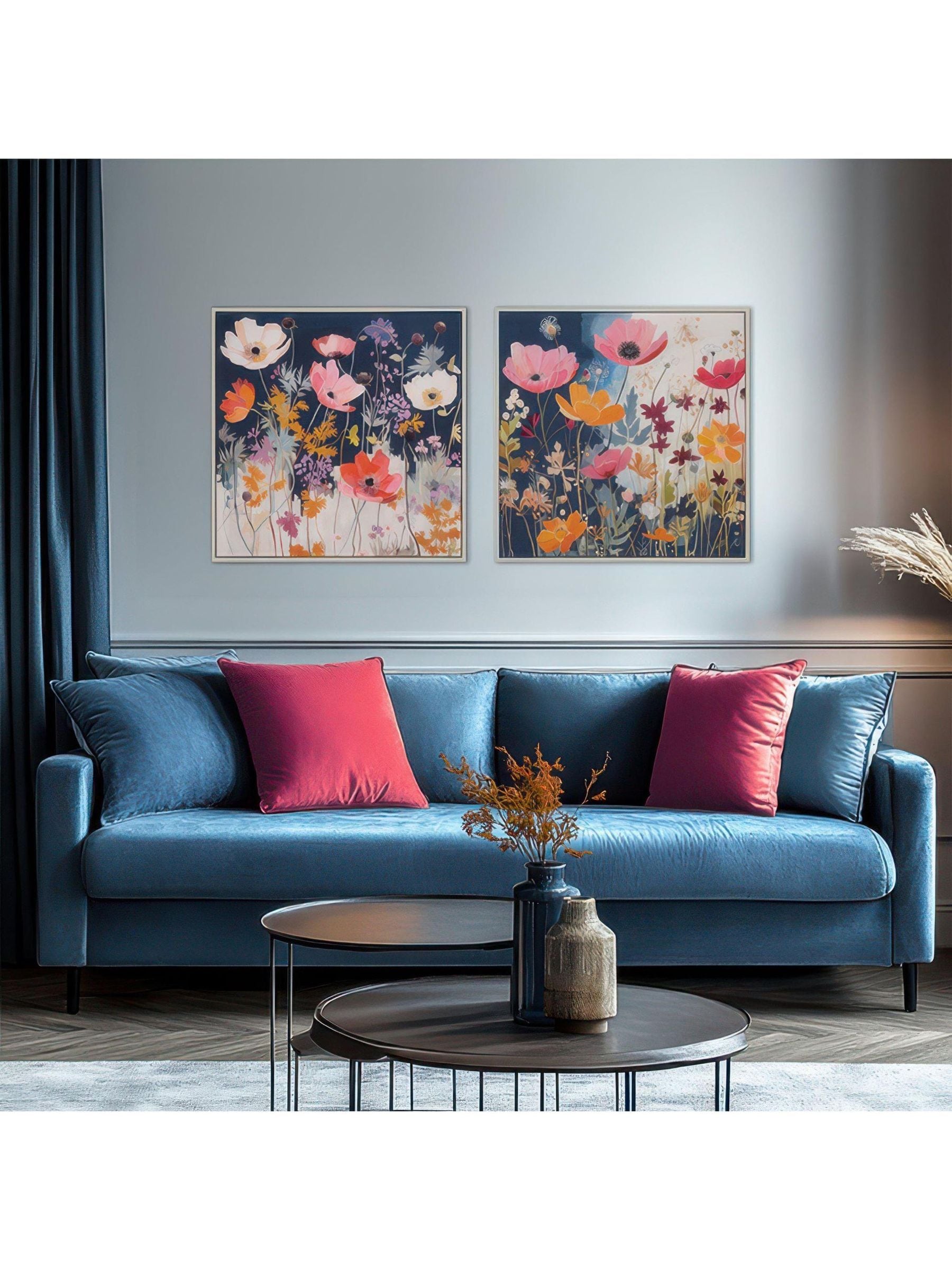 Canvas wall art with multicoloured wildflower design 61x61x3cm - British product