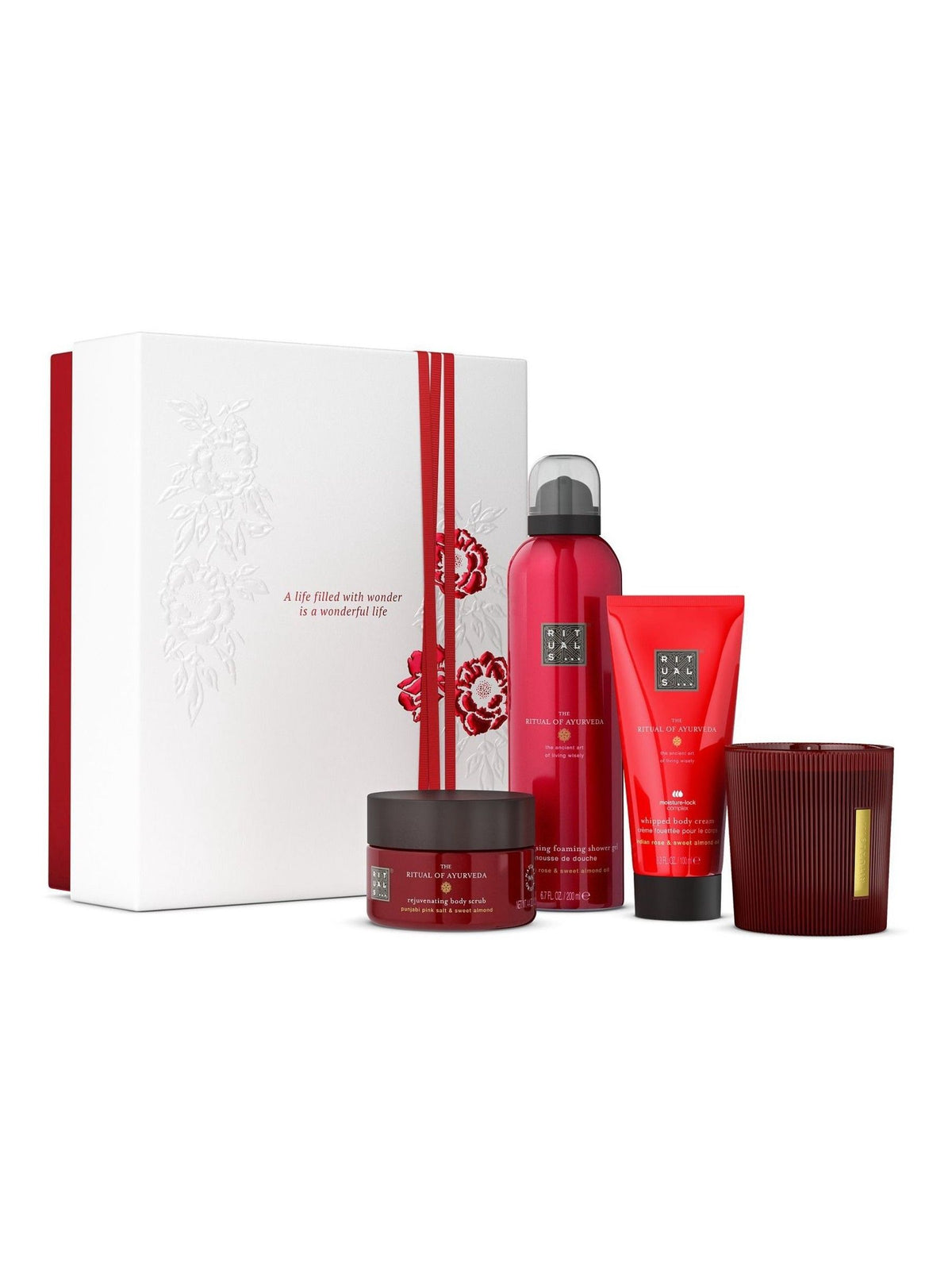 Rituals Ayurveda sweet almond oil and Indian rose medium bath and body gift set, imported from the UK