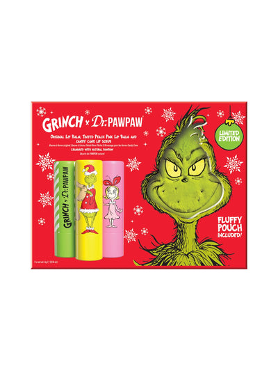 Dr. PAWPAW Grinch Gift Set Peach Pink Lip Balm and Candy Cane Sugar Scrub