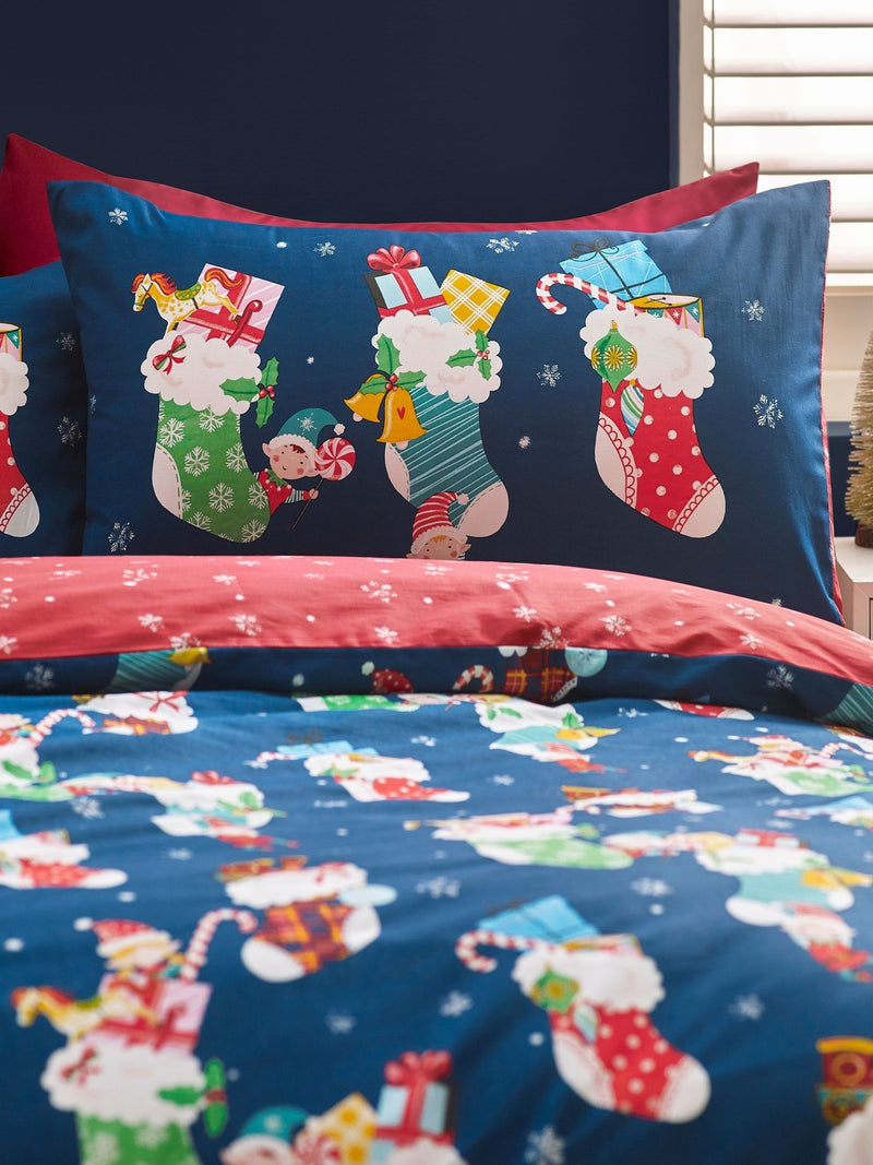 Catherine Lansfield Navy Christmas Elves duvet cover set - British product