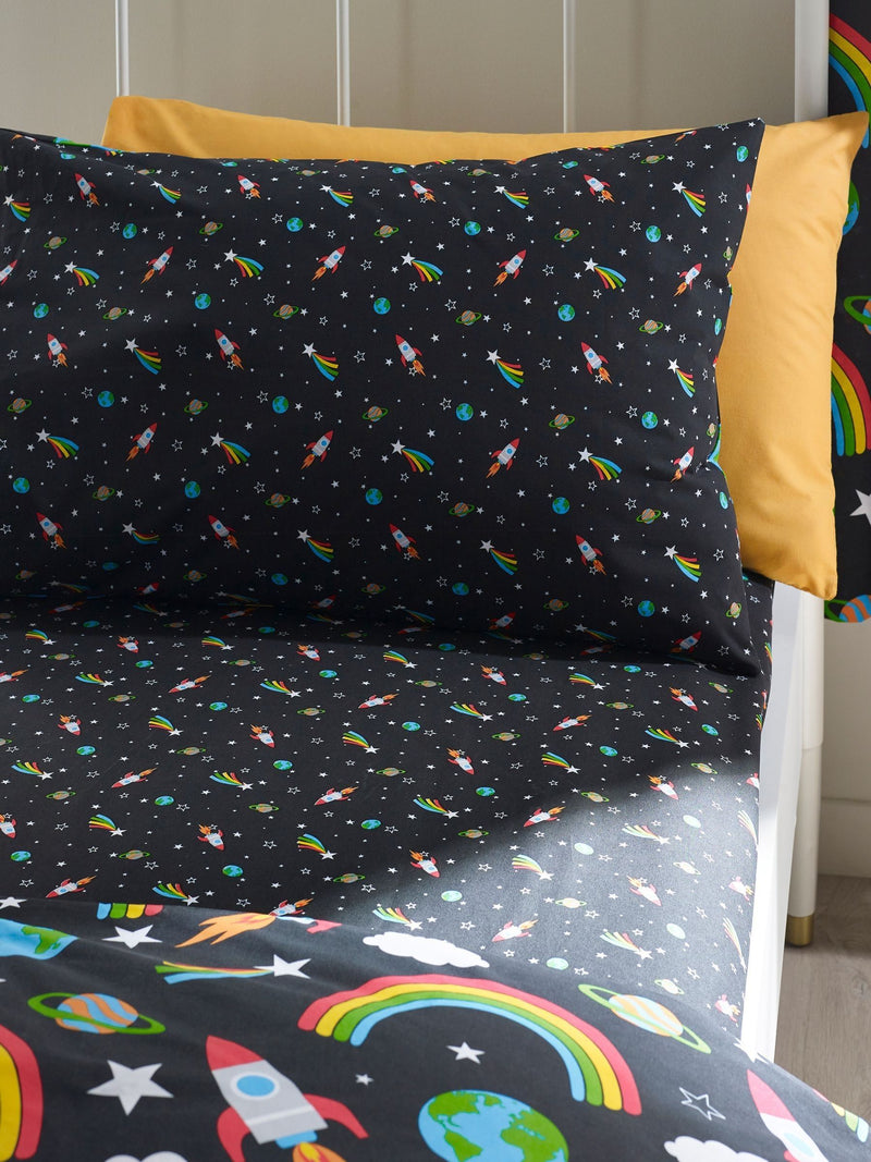 Catherine Lansfield Black Rainbow Rockets Fitted Sheet - British product