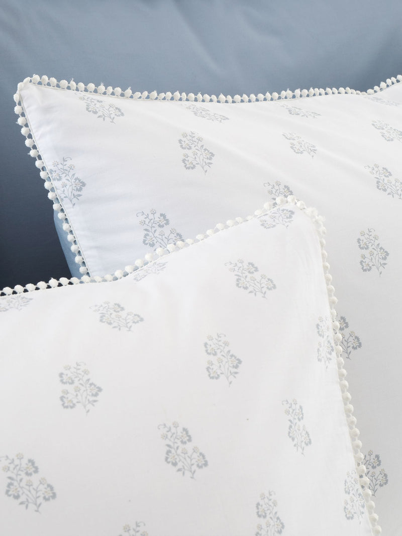 White Blue Esme Floral Print Reversible Duvet Cover Set - British product