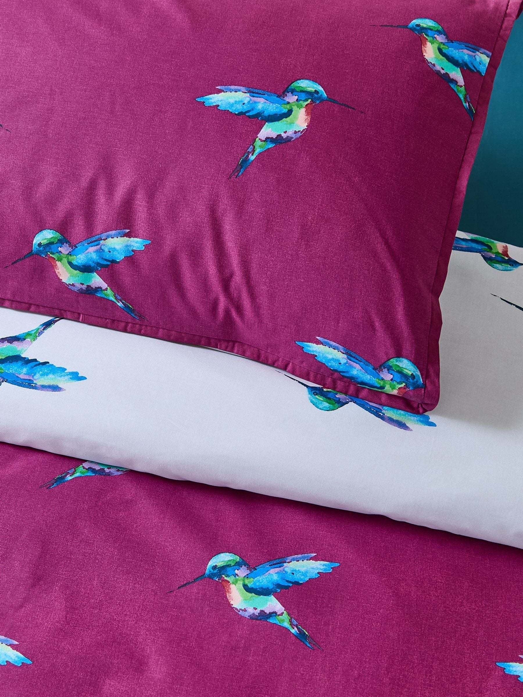 Their Nibs plum hummingbird duvet cover set (British brand)