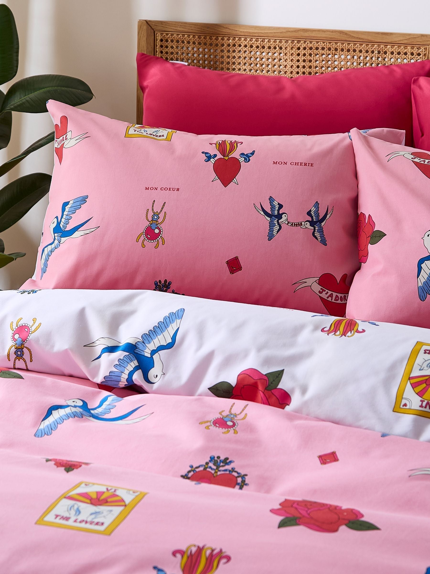 Their Nibs Pink Mon Coeur Cotton Reversible Duvet Cover Set