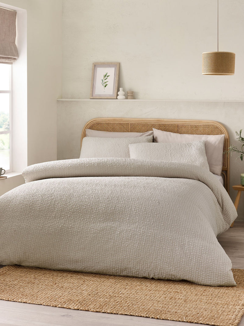 Catherine Lansfield natural crinkle seersucker duvet cover set - British product