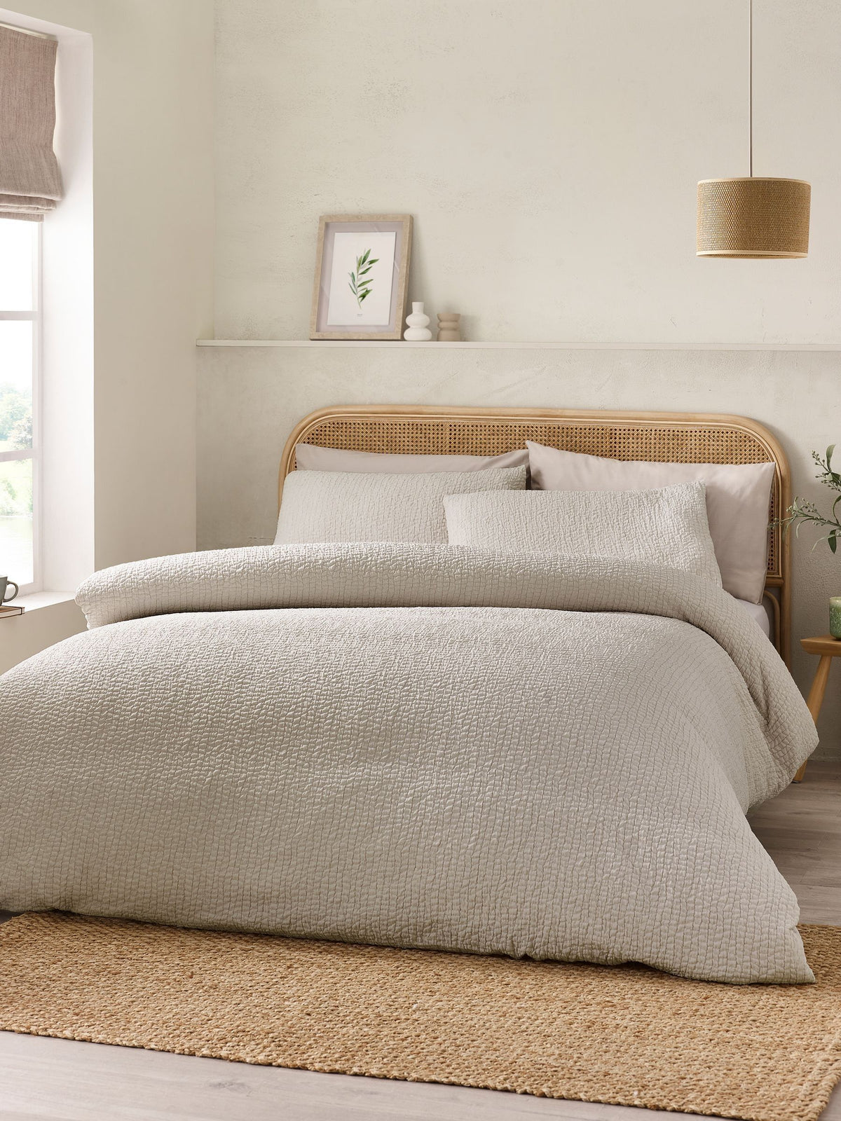 Catherine Lansfield natural crinkle seersucker duvet cover set - British product