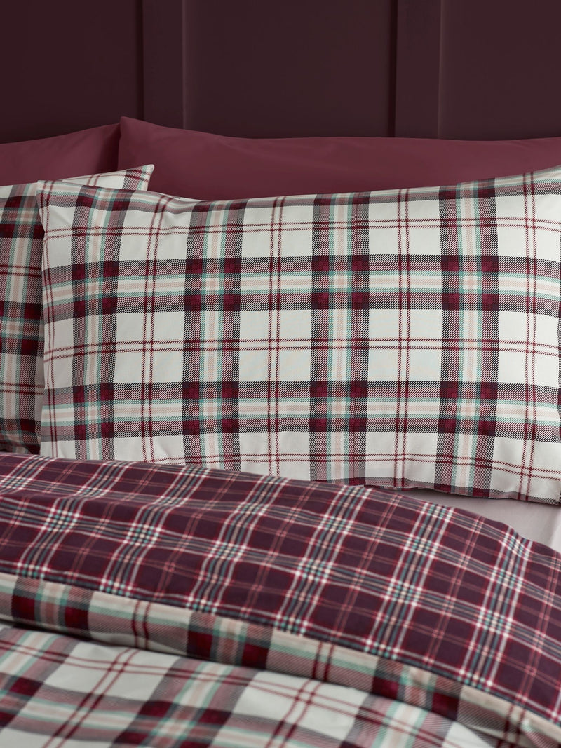 Catherine Lansfield Plum Kelso Check duvet cover and pillowcase set - British product