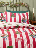 Catherine Lansfield Red Christmas Stripe Reversible Duvet Cover Set - British product