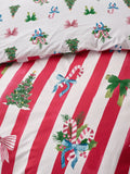 Catherine Lansfield Red Christmas Stripe Reversible Duvet Cover Set - British product