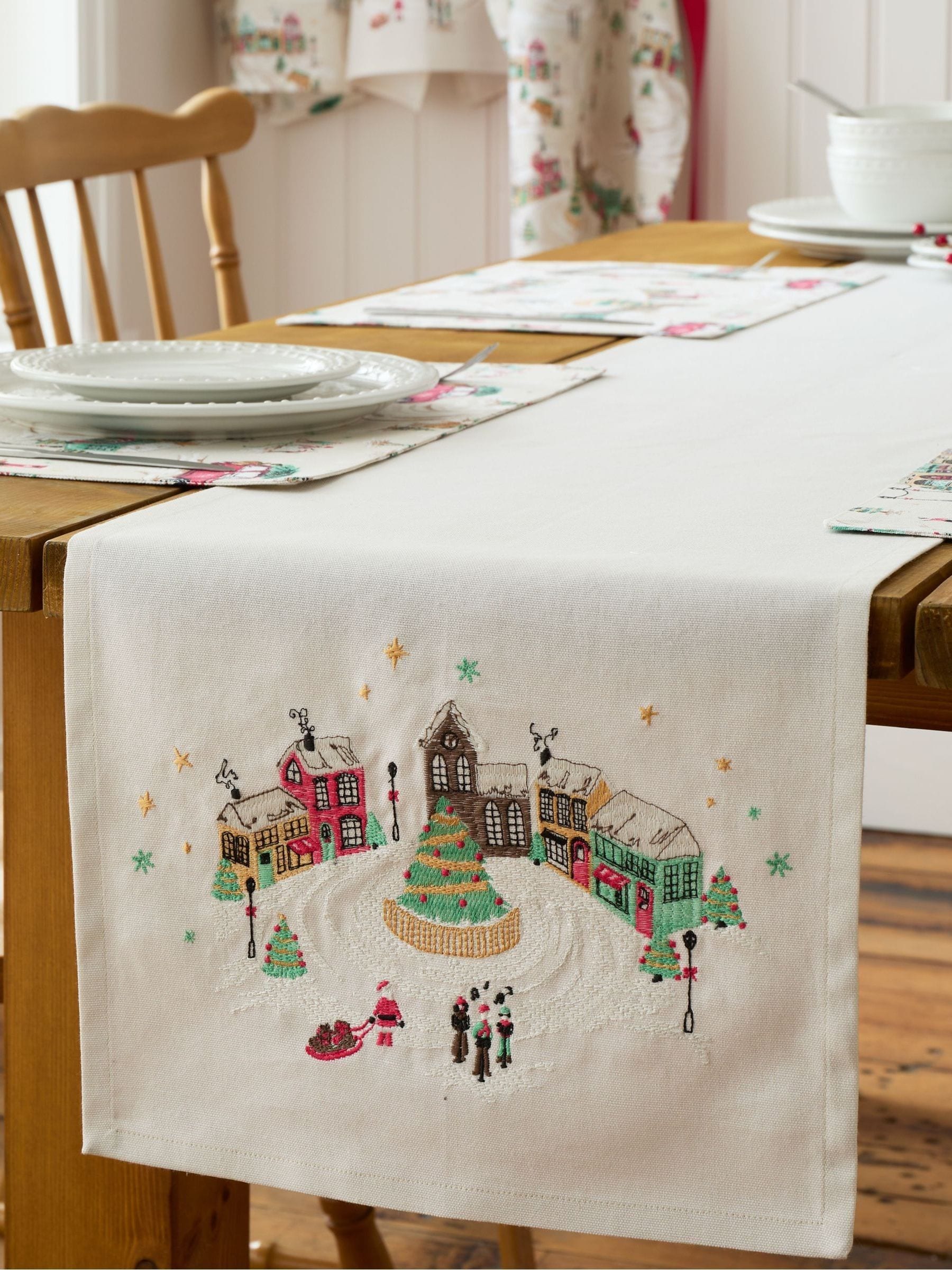 Catherine Lansfield Natural Christmas Town Cotton Dining Table Runner