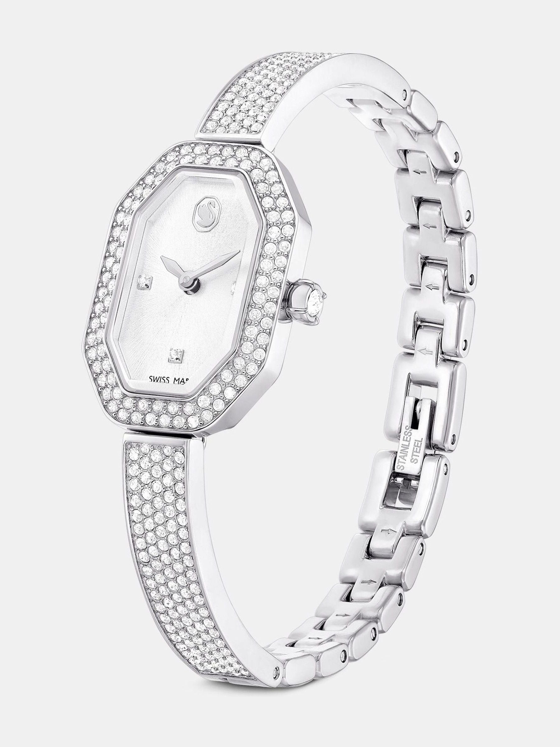 Stainless Steel Bracelet Watch with Crystal Bezel and Adjustable Band