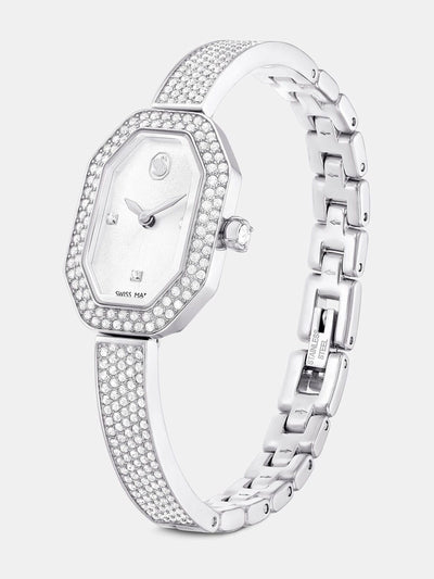 Stainless Steel Bracelet Watch with Crystal Bezel and Adjustable Band
