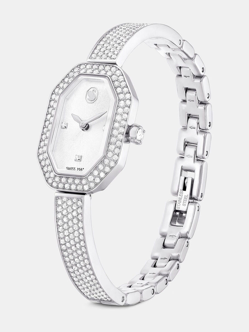 Stainless Steel Bracelet Watch with Crystal Bezel and Adjustable Band
