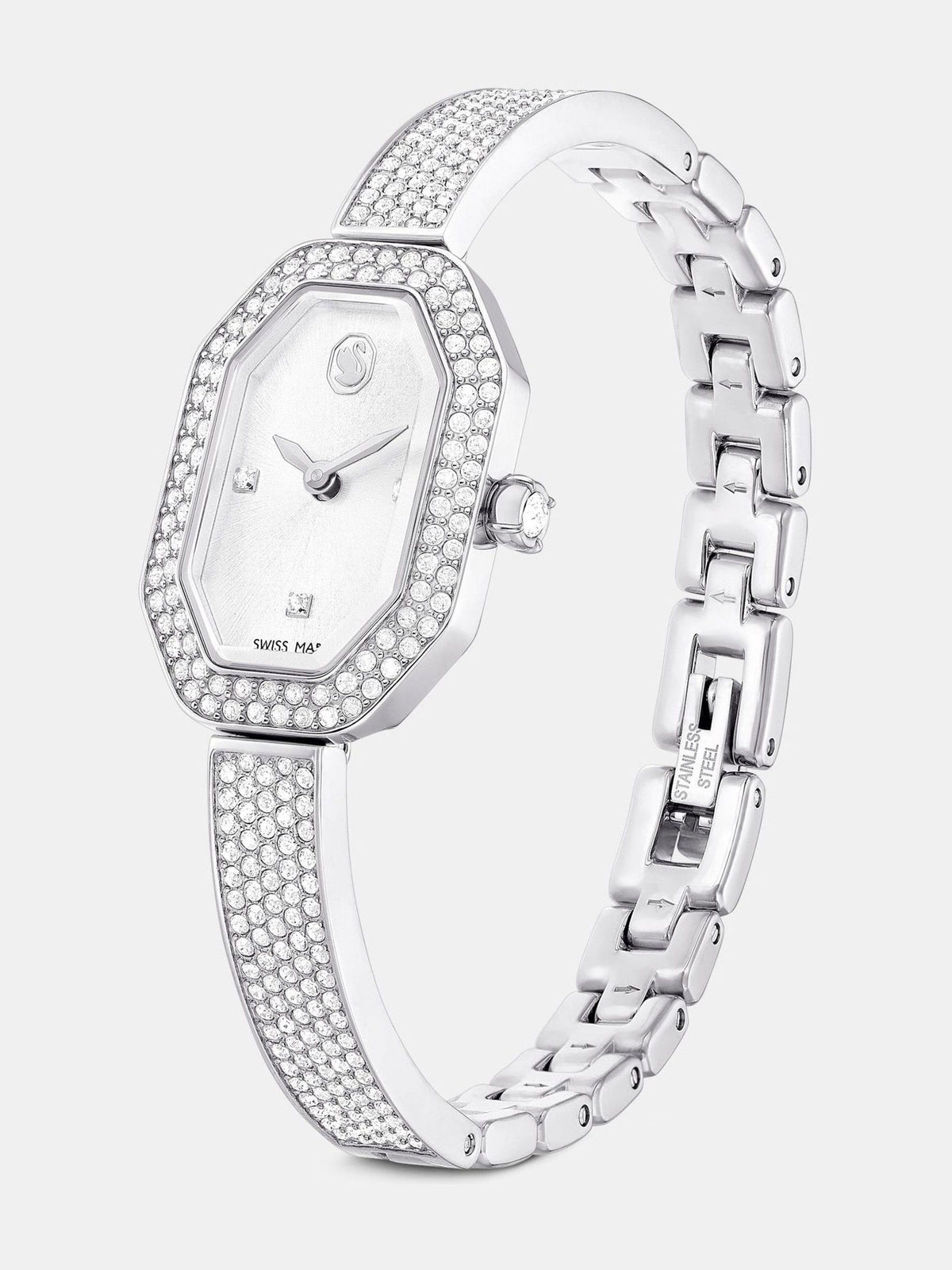 Stainless Steel Bracelet Watch with Crystal Bezel and Adjustable Band