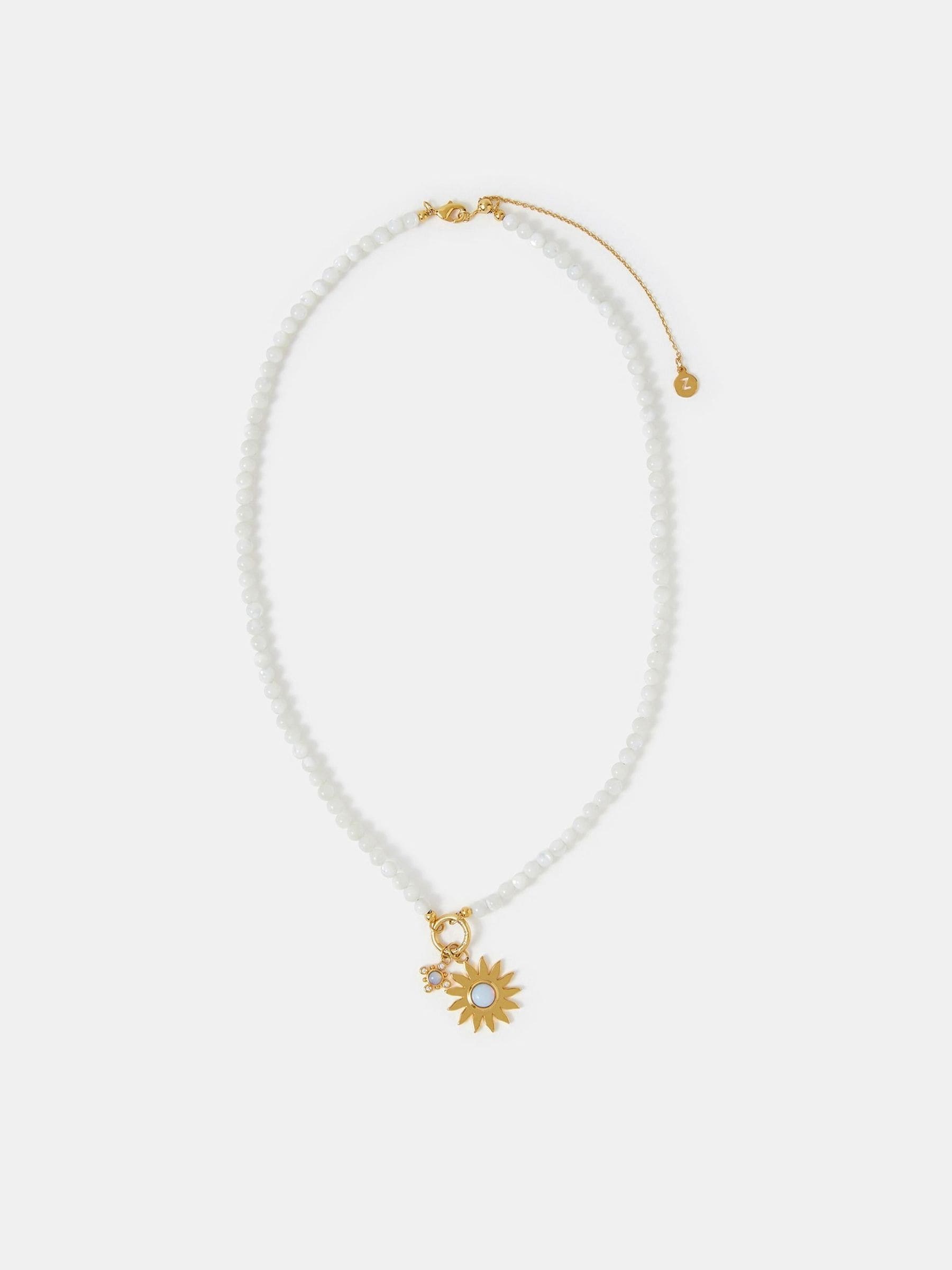Gold Tone Mother of Pearl Sun Bead Necklace with Lobster Clasp and Extender