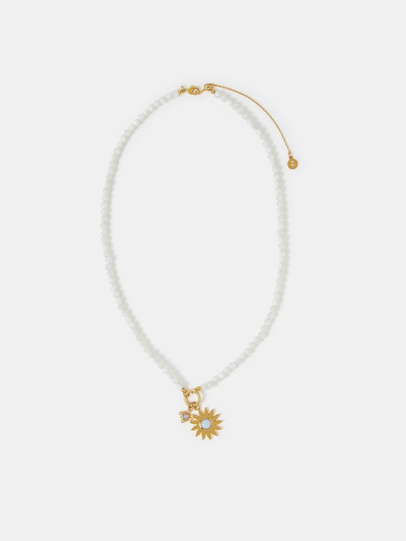 Gold Tone Mother of Pearl Sun Bead Necklace with Lobster Clasp and Extender